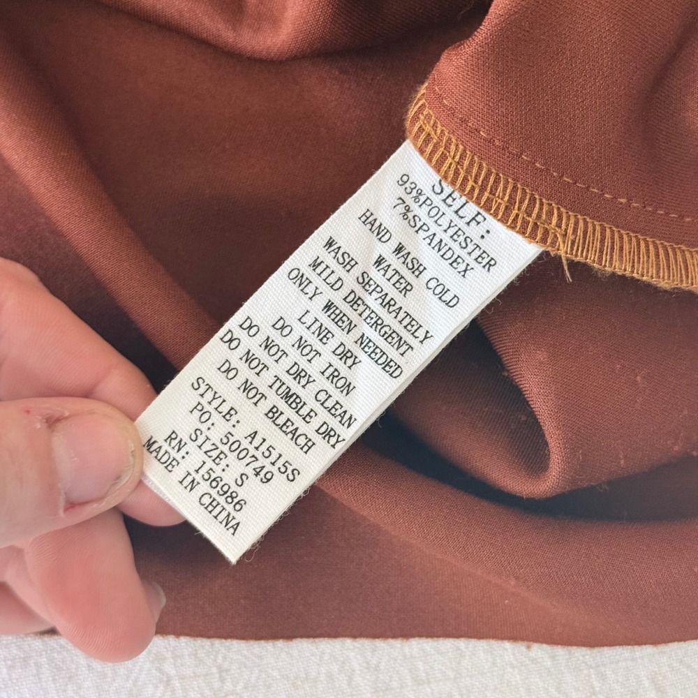 In February Faux Suede Midi Skirt Camel Brown Paneled Pencil Skirt Small - Picture 5 of 8